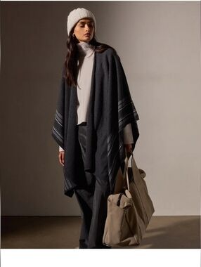 James Perse Cashmere Multi Stripe Ponco  Coal OS